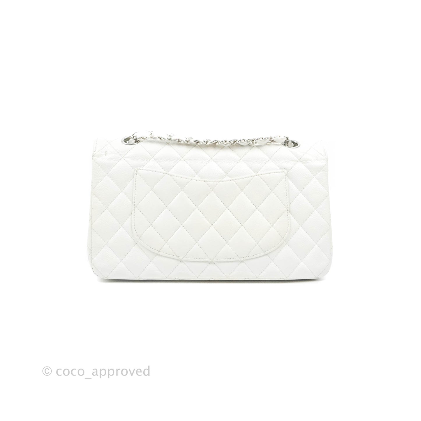Chanel Classic M/L Medium Double Flap White Caviar Silver Hardware
