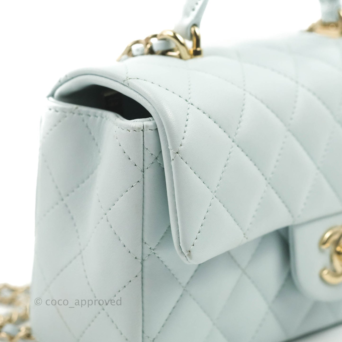 Chanel Top Handle Mini Rectangular Flap Bag Light Blue Lambskin Gold Hardware