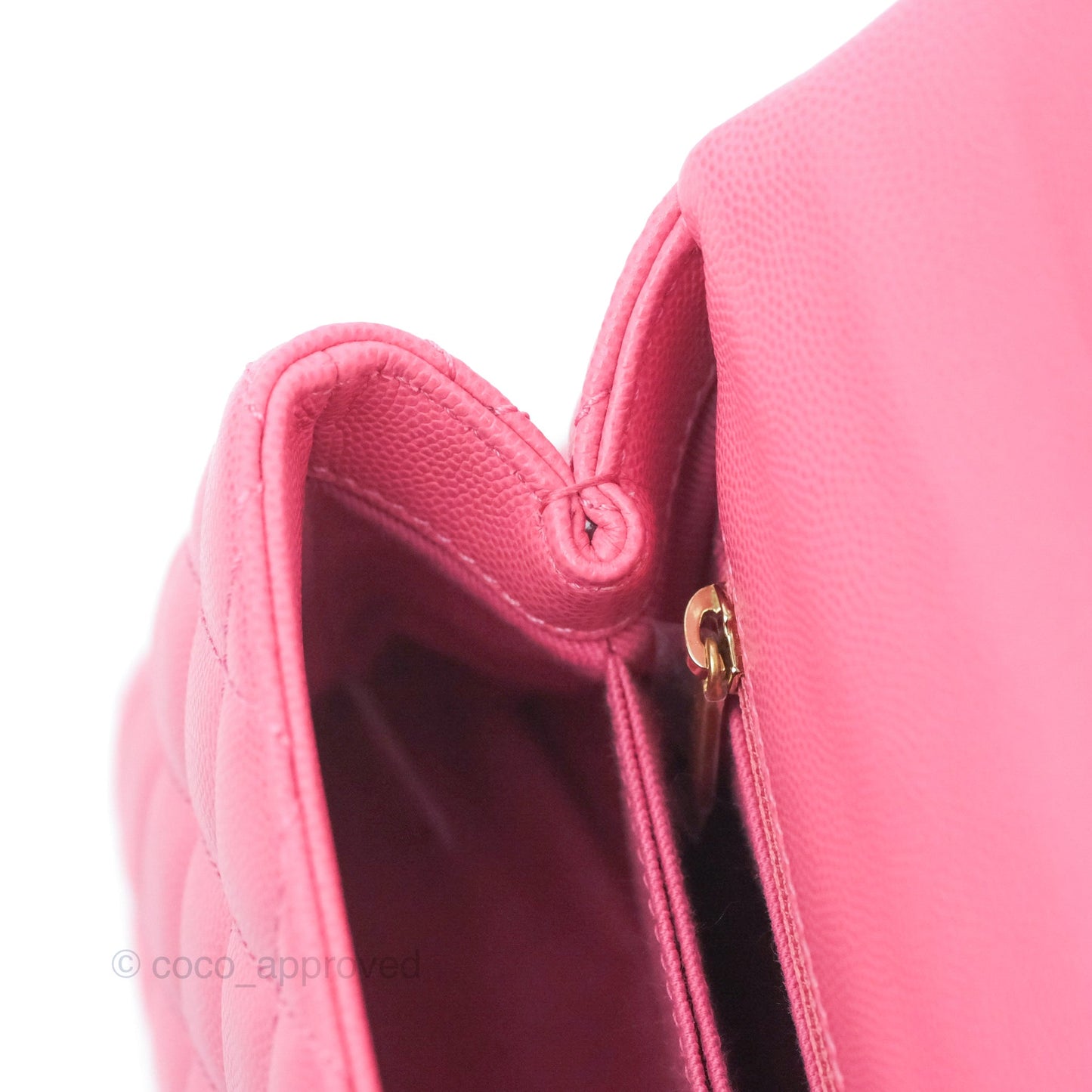 Chanel Small Coco Handle Quilted Pink Caviar Aged Gold Hardware Lizard Embossed Handle