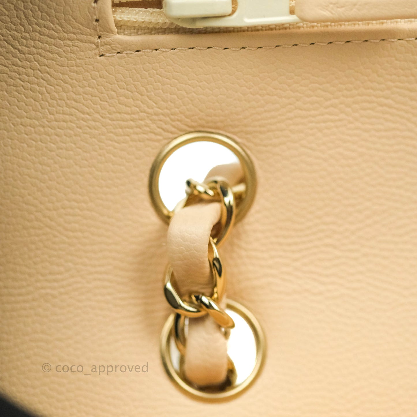 Chanel Classic S/M Small Double Flap Chevron Beige Caviar Gold Hardware