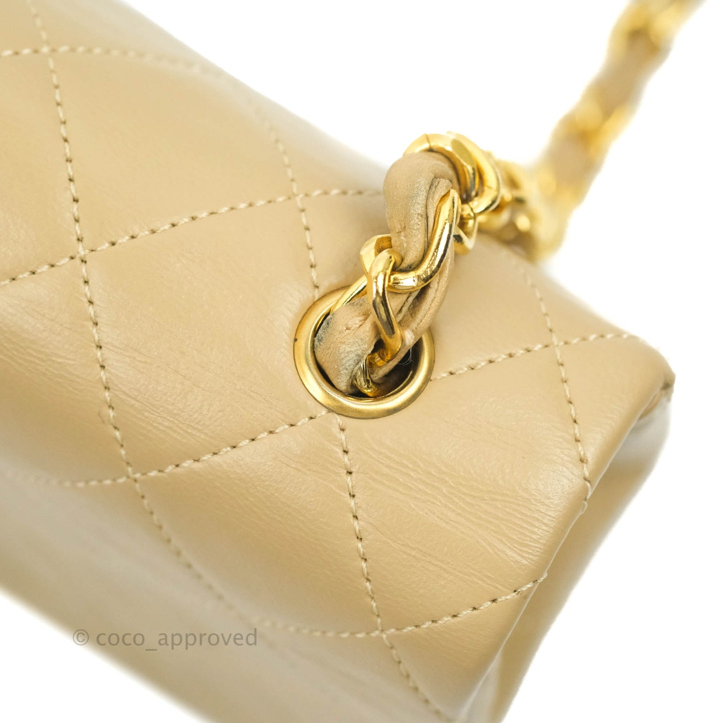 Chanel Vintage Small Single Full Flap Bag Beige Lambskin 24K Gold Hardware