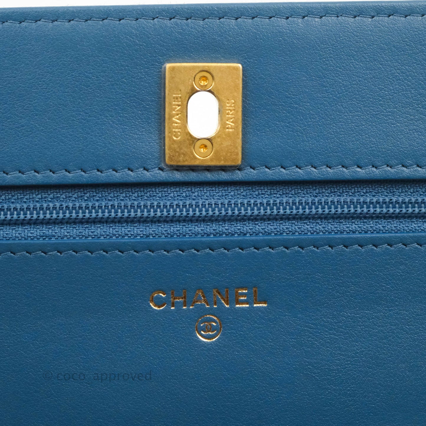 Chanel Quilted Pearl Crush Wallet on Chain WOC Denim Aged Gold Hardware