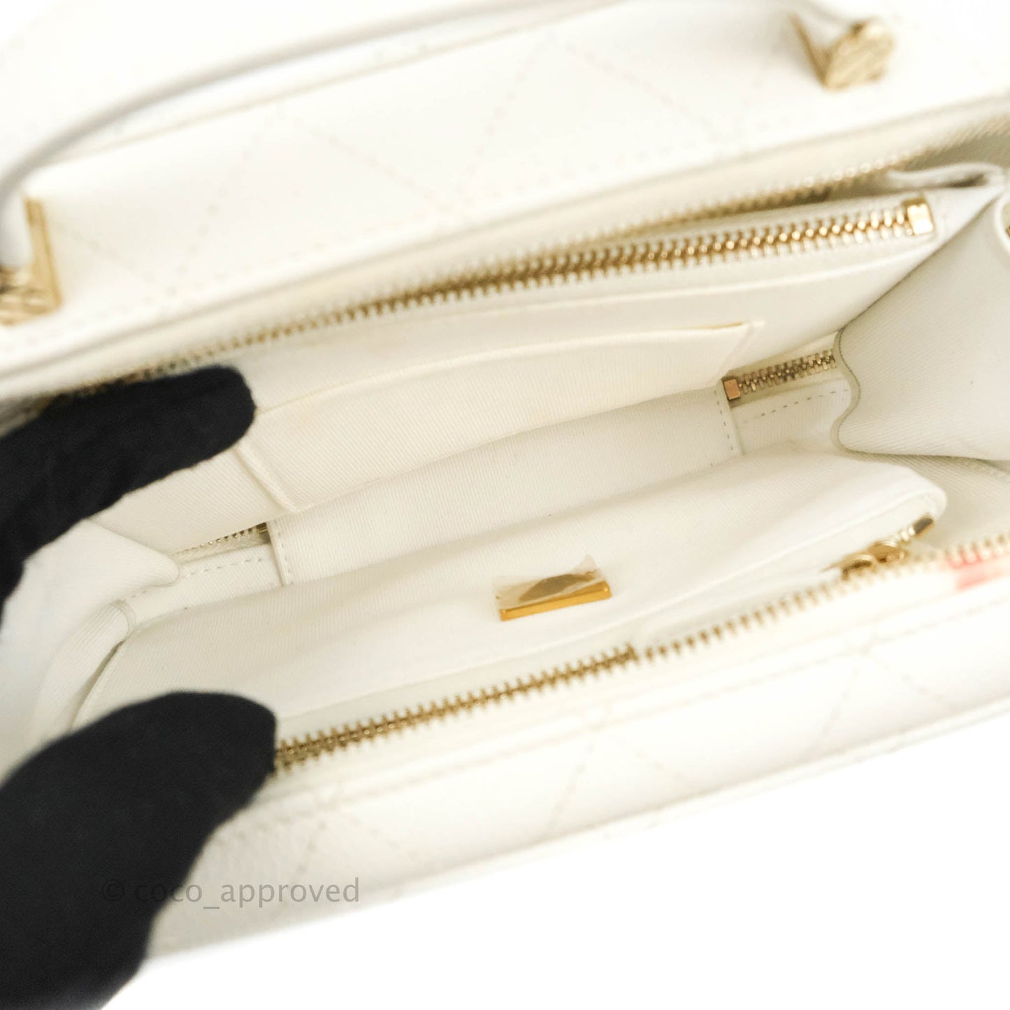 Chanel Quilted Top Handle Vanity White Caviar Gold Hardware