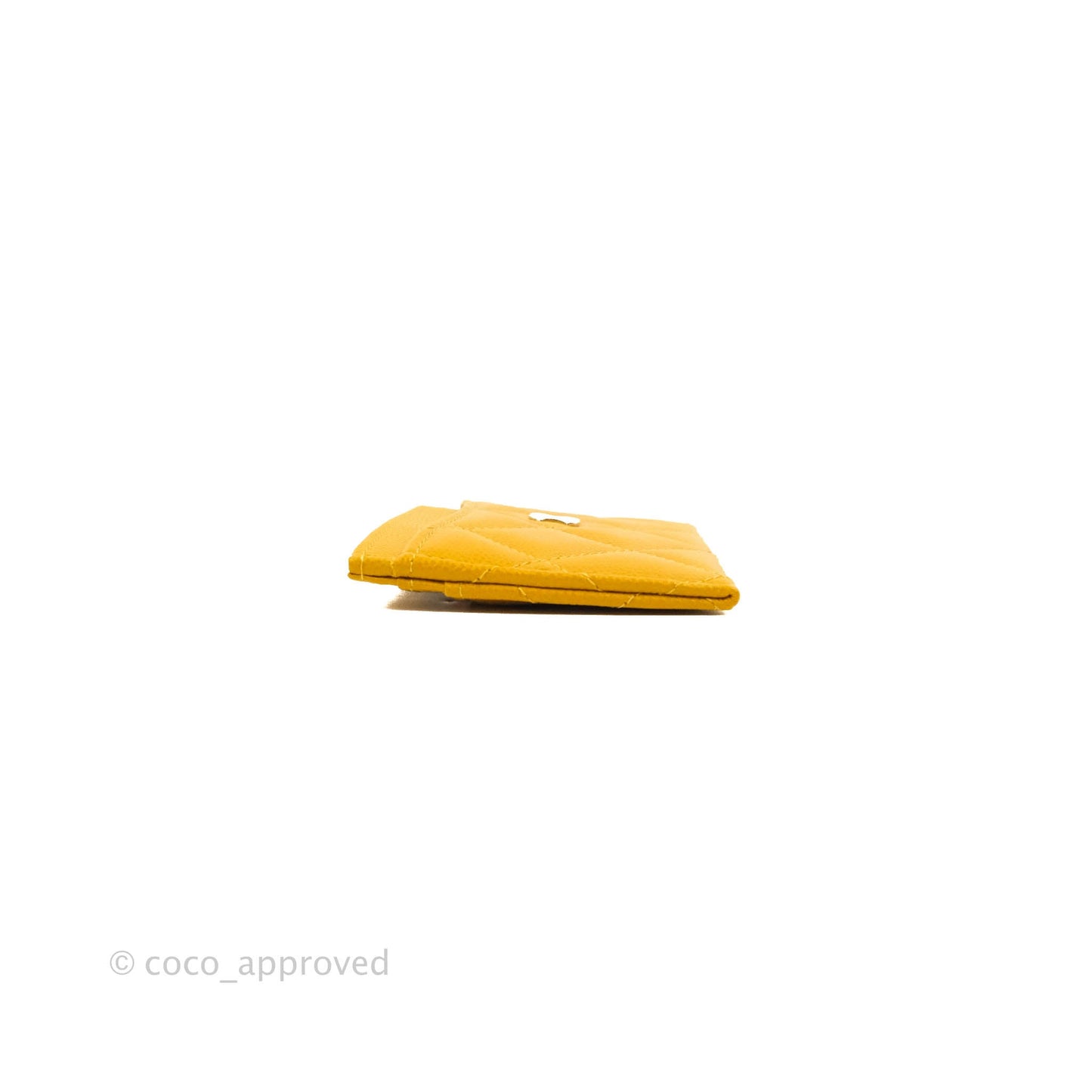 Chanel Classic Flat Card Holder Yellow Caviar Silver Hardware