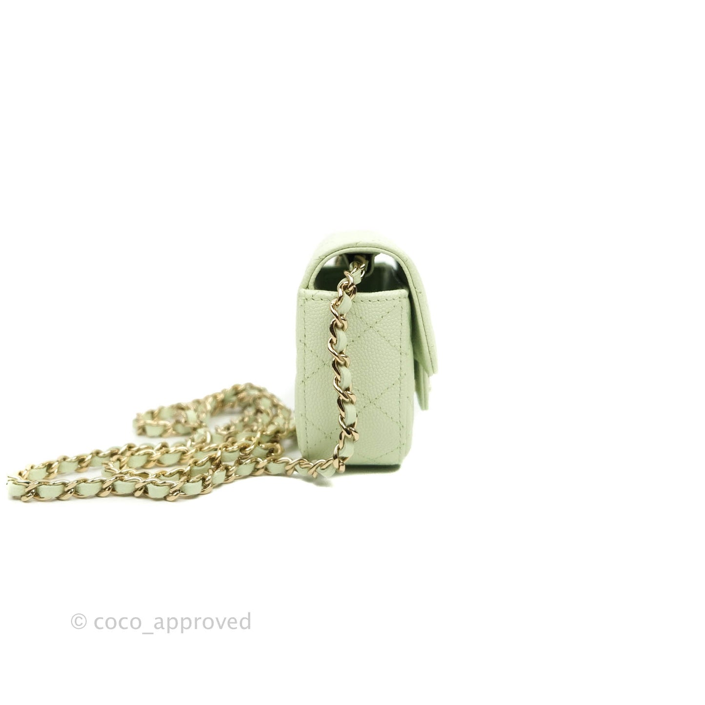 Chanel Classic Clutch With Chain Mint Green Gold Hardware
