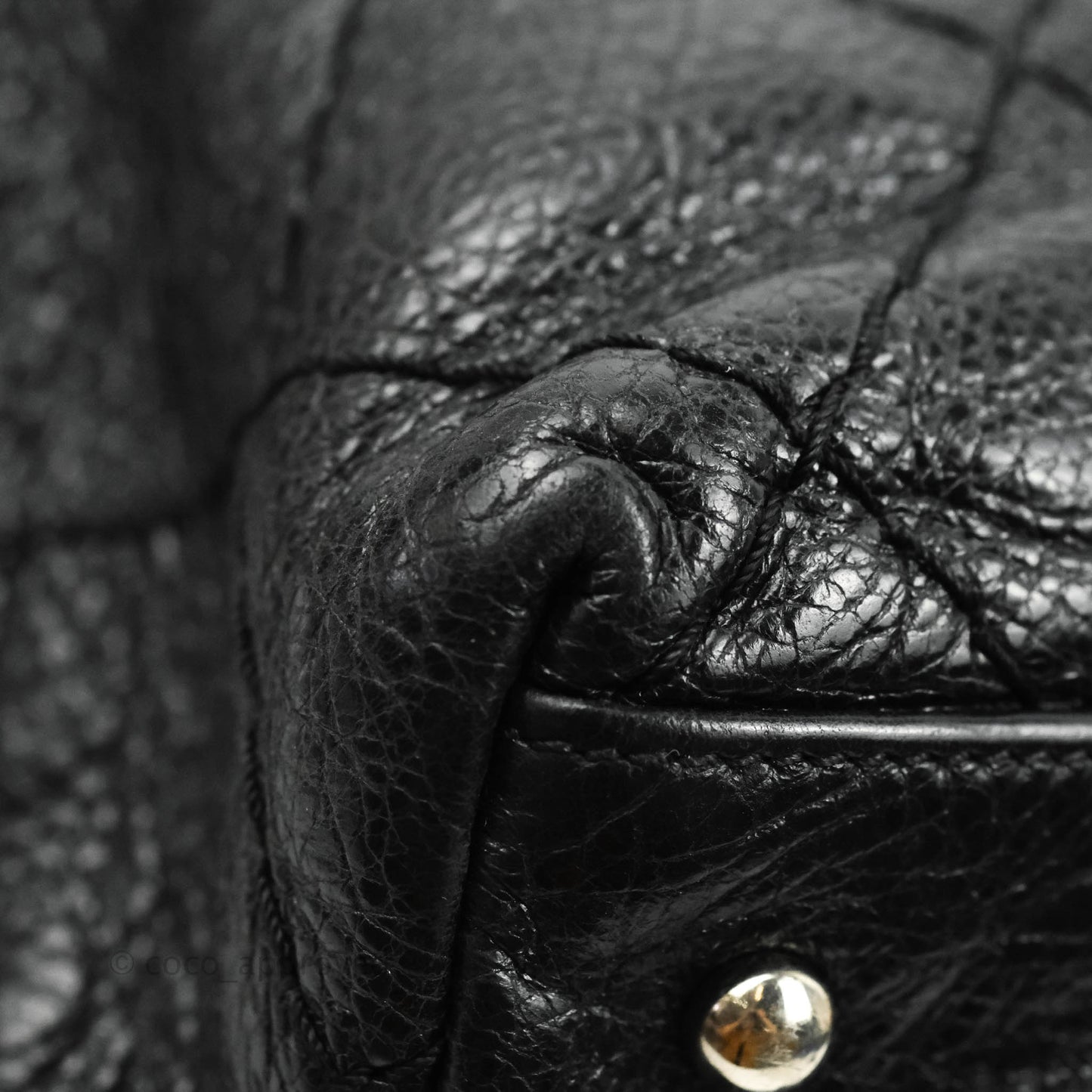 Chanel CC Flat Quilted Crumpled Calfskin Tote Bag Black Silver Hardware