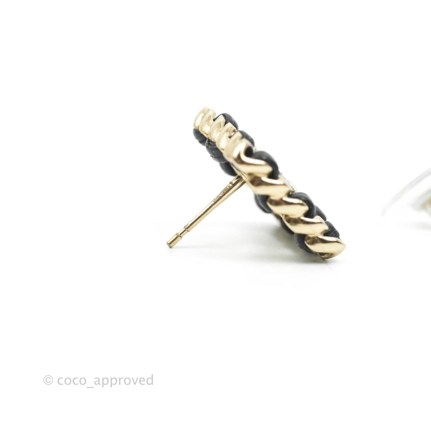 Chanel Crystal Lambskin Chain Sergeant Chanel Stud Earrings Black Gold