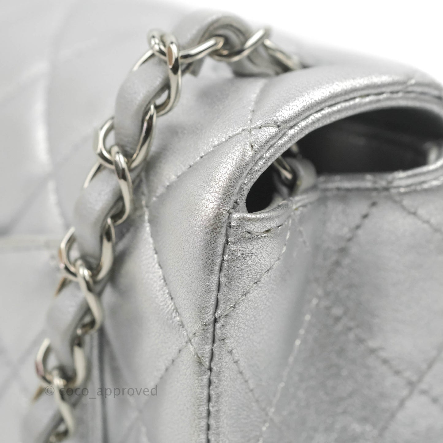 Chanel Quilted Mini Rectangular Silver Lambskin Silver Hardware