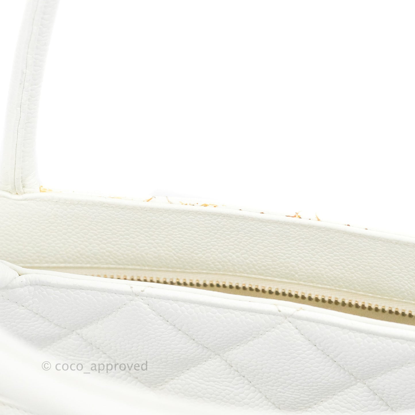 Chanel Vintage Medallion CC White Caviar Tote Bag Gold Hardware