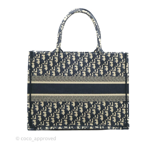 Christian Dior Medium Blue (Old Small) Dior Oblique Embroidery Canvas Book Tote