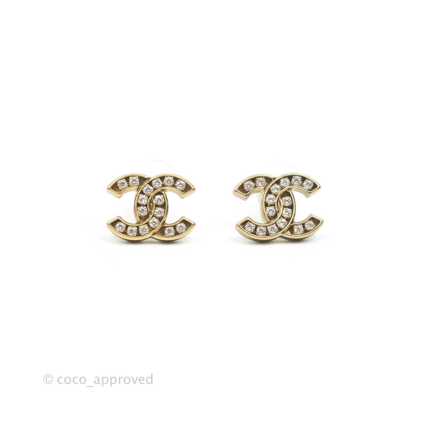 Chanel Crystal CC Earrings Gold Tone