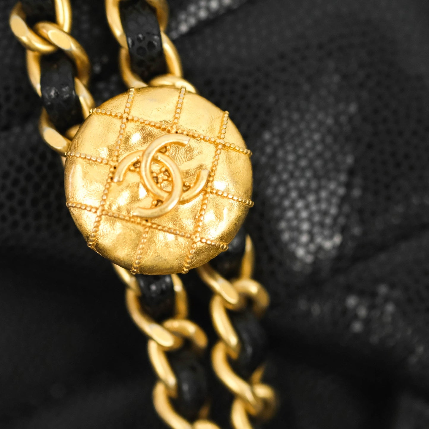 Chanel Small Flap with Coin Charm Black Caviar Aged Gold Hardware 22A