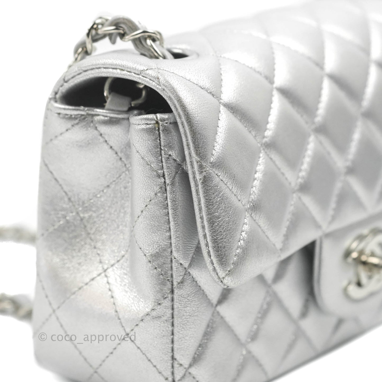 Chanel Quilted Mini Rectangular Silver Lambskin Silver Hardware