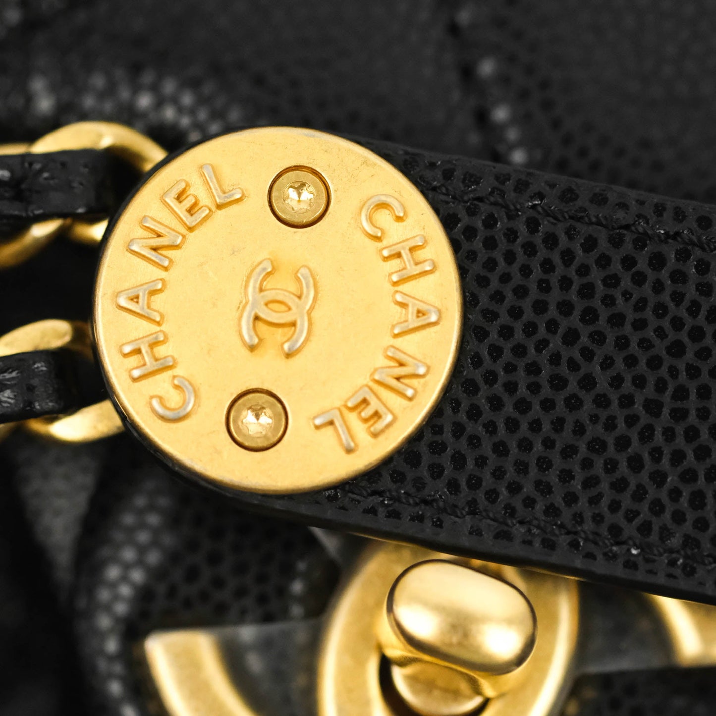 Chanel Small Flap with Coin Charm Black Caviar Aged Gold Hardware 22A