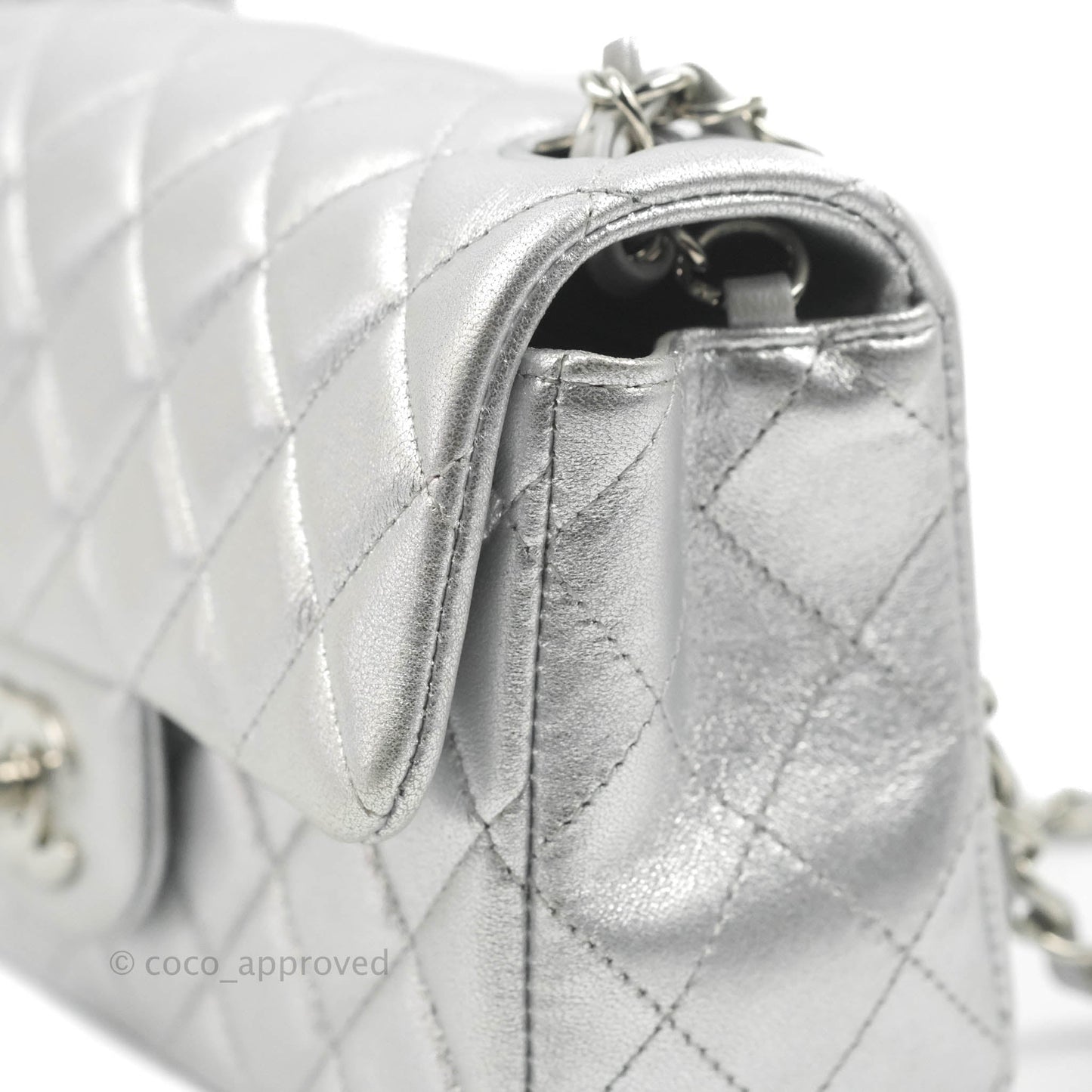 Chanel Quilted Mini Rectangular Silver Lambskin Silver Hardware