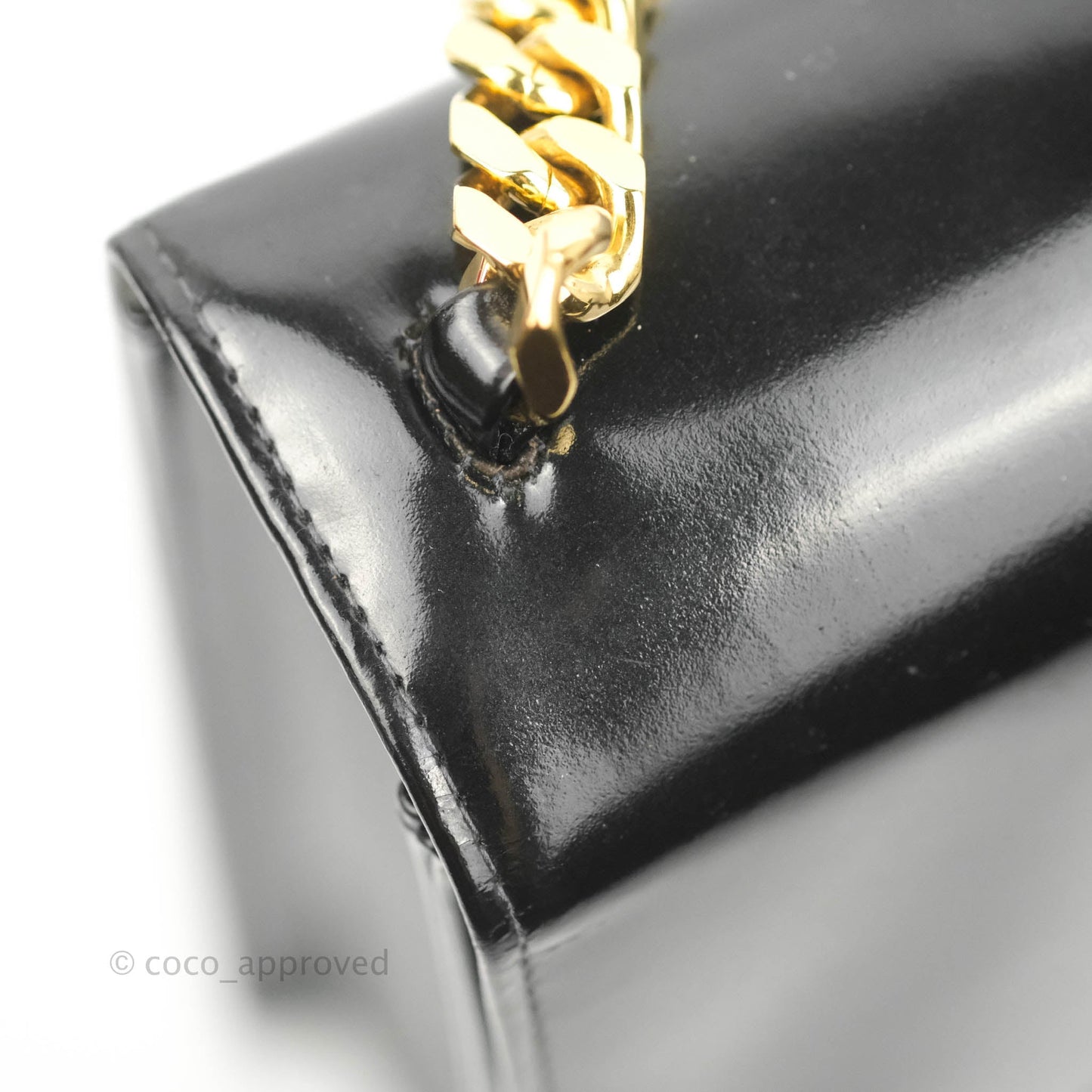 Chanel Vintage Chain Tote Bag Black Patent Gold Hardware