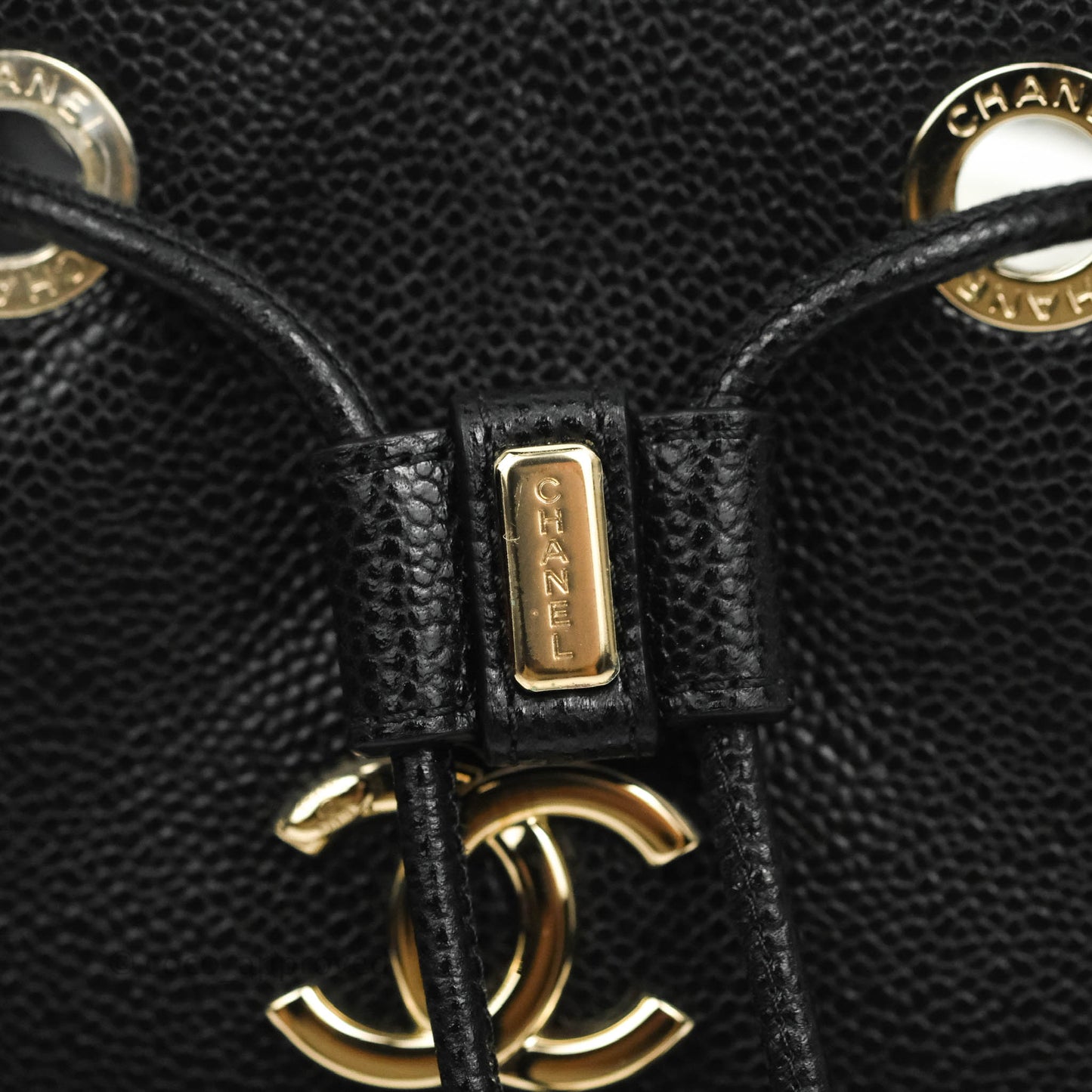 Chanel Caviar Quilted CC Pocket Bucket Bag Black Gold Hardware