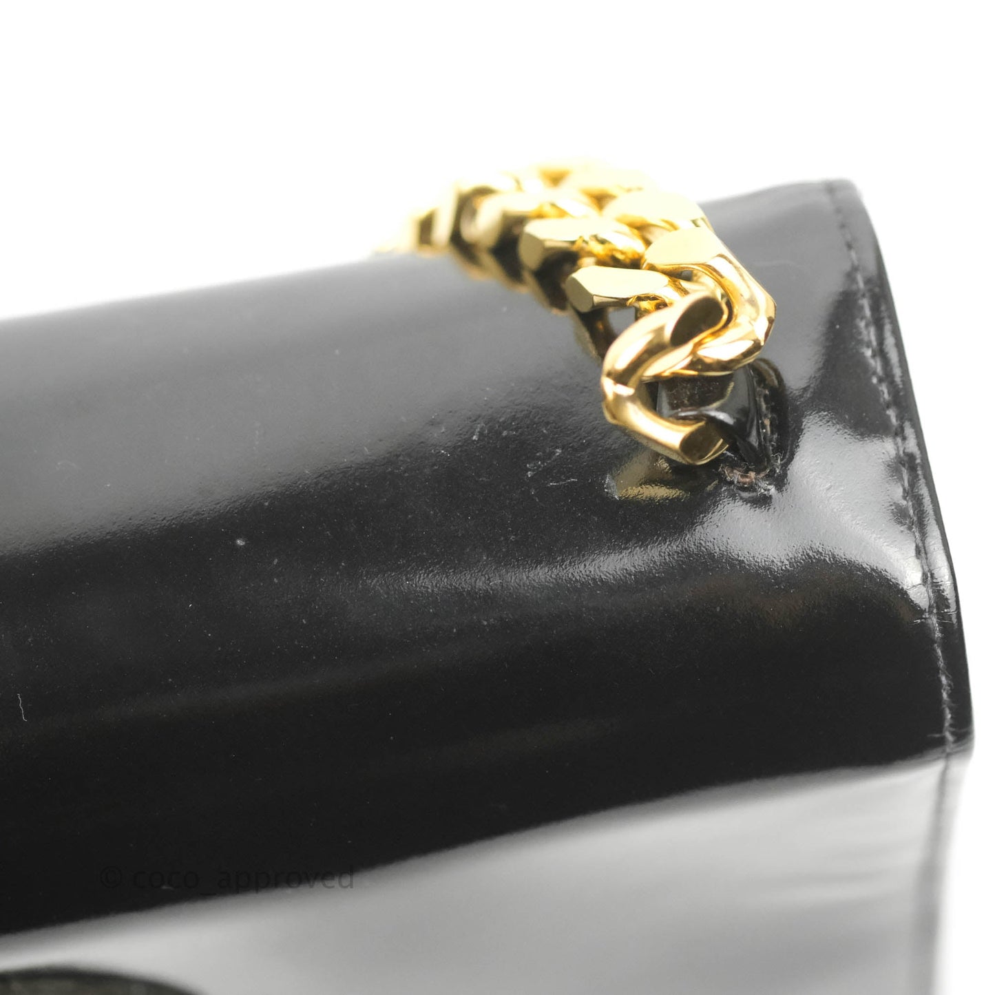 Chanel Vintage Chain Tote Bag Black Patent Gold Hardware