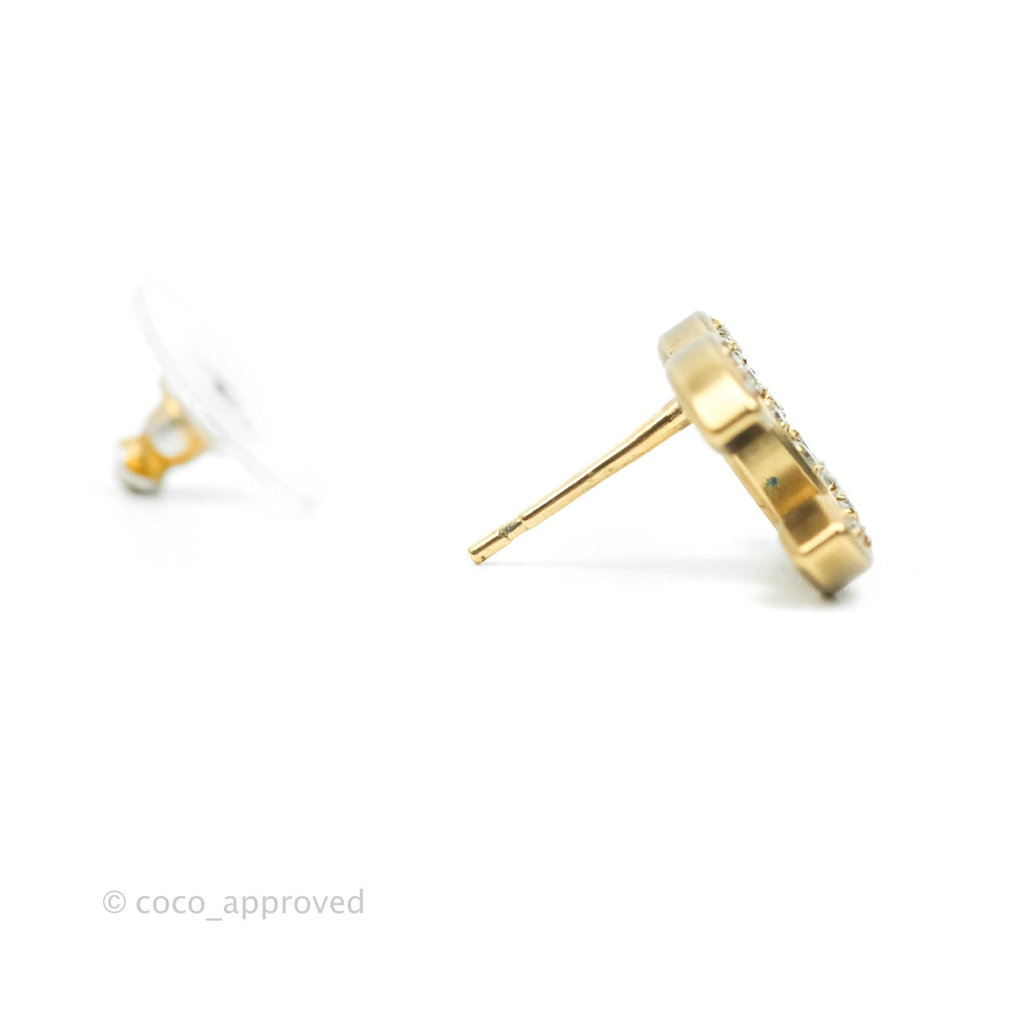 Chanel Crystal CC Earrings Gold Tone