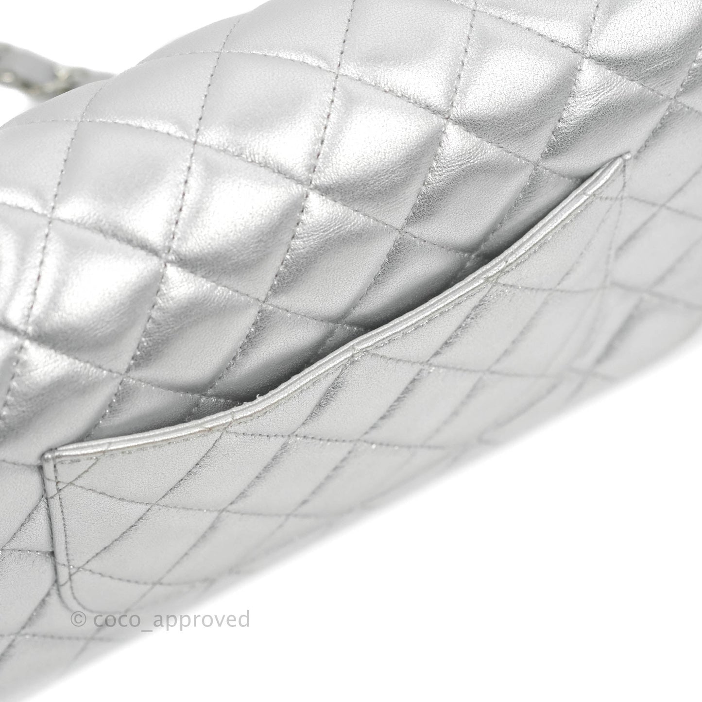 Chanel Quilted Mini Rectangular Silver Lambskin Silver Hardware