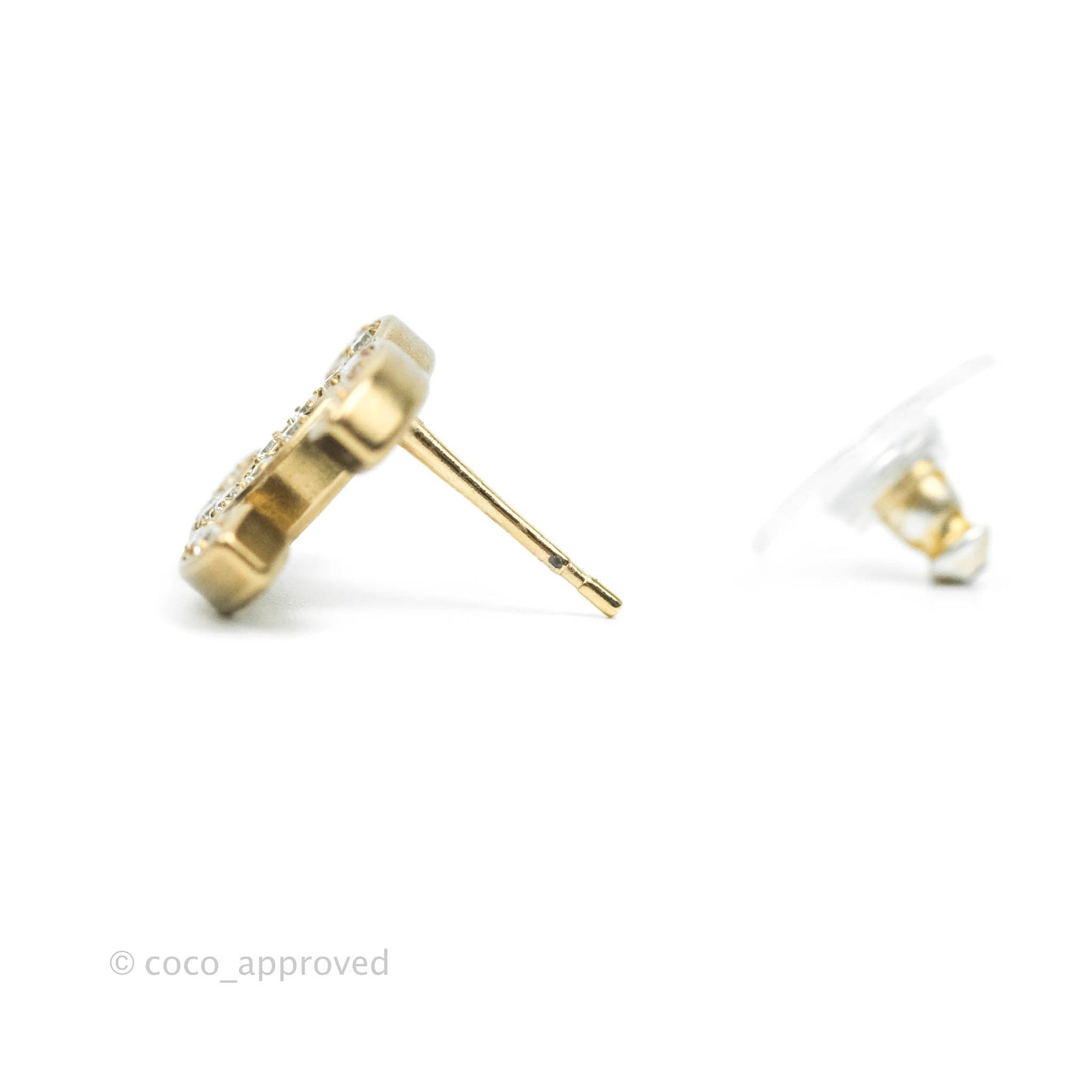 Chanel Crystal CC Earrings Gold Tone
