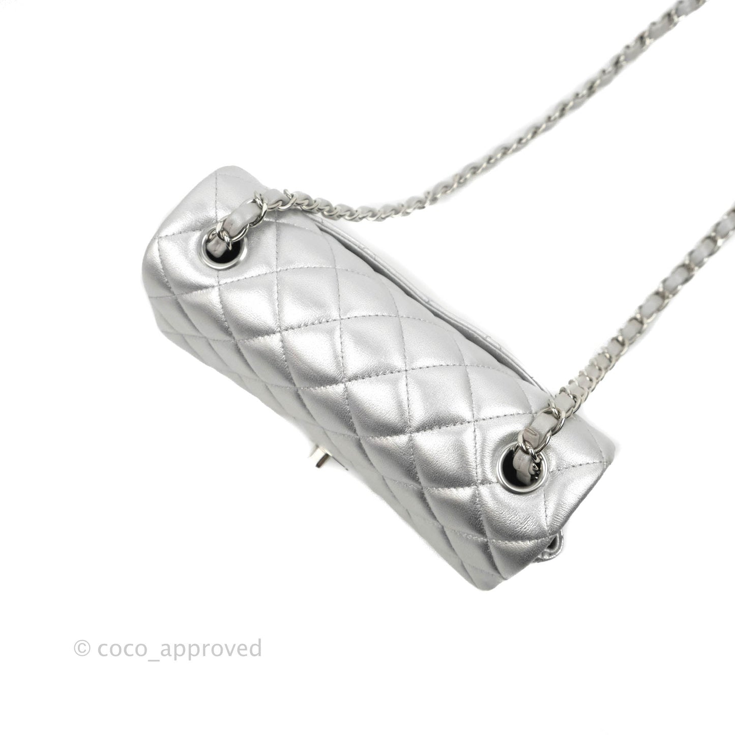 Chanel Quilted Mini Rectangular Silver Lambskin Silver Hardware