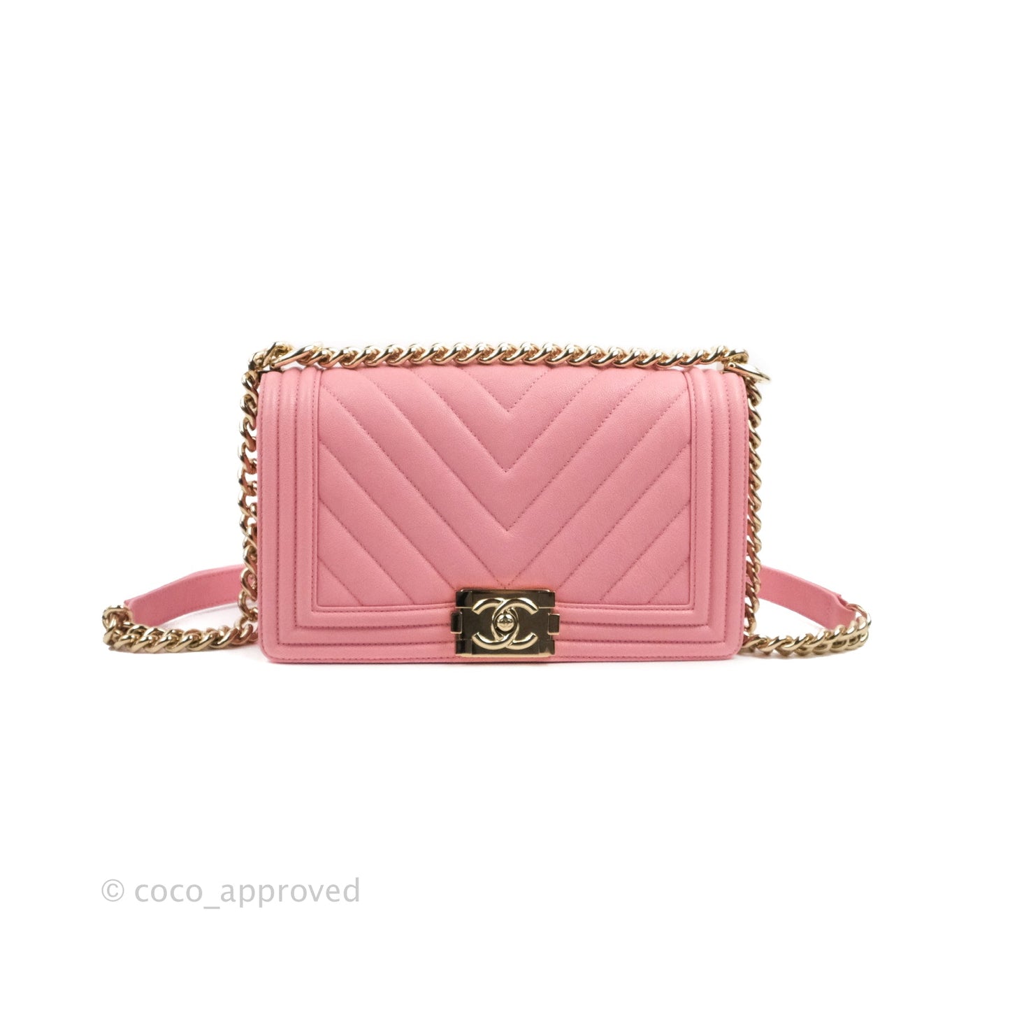 Chanel Quilted Medium Boy Rosy Pink Chevron Caviar Gold Hardware