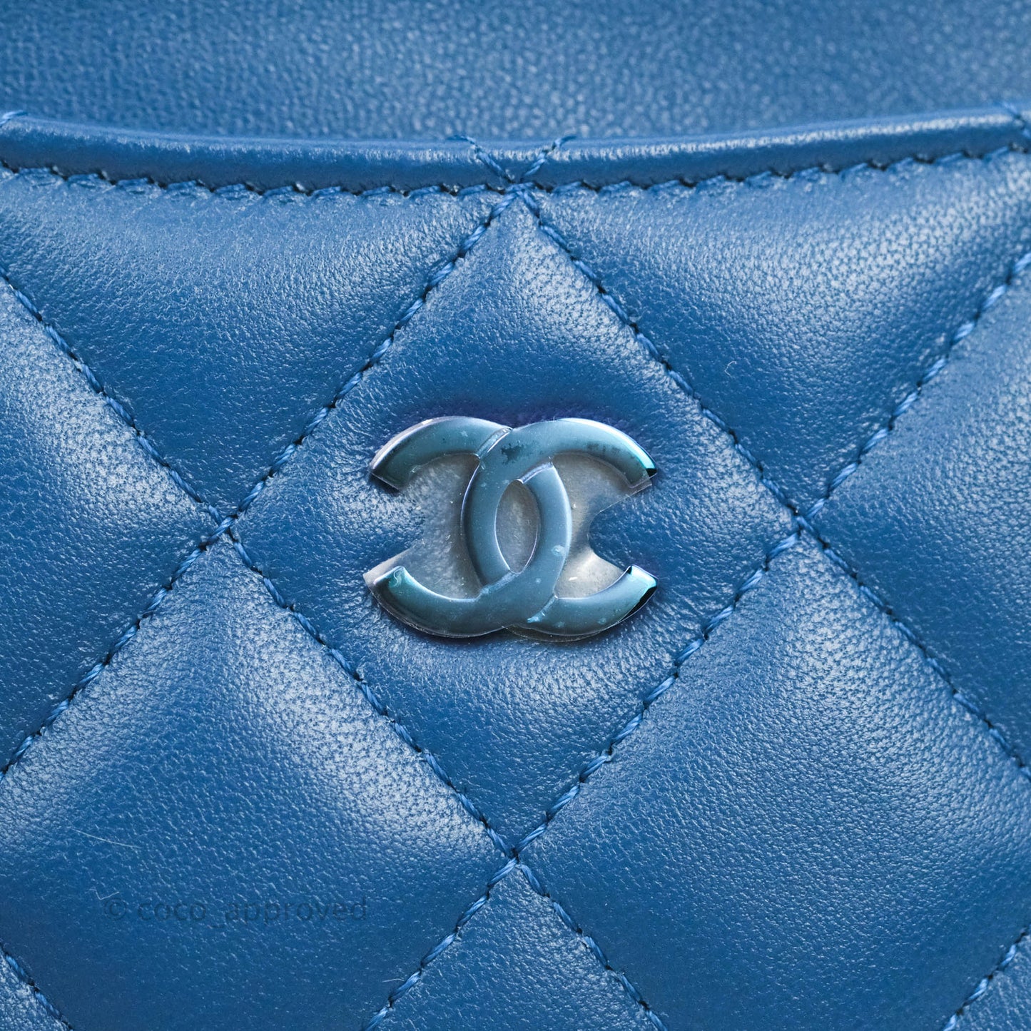 Chanel CC Card Holder Blue Lambskin Rainbow Hardware