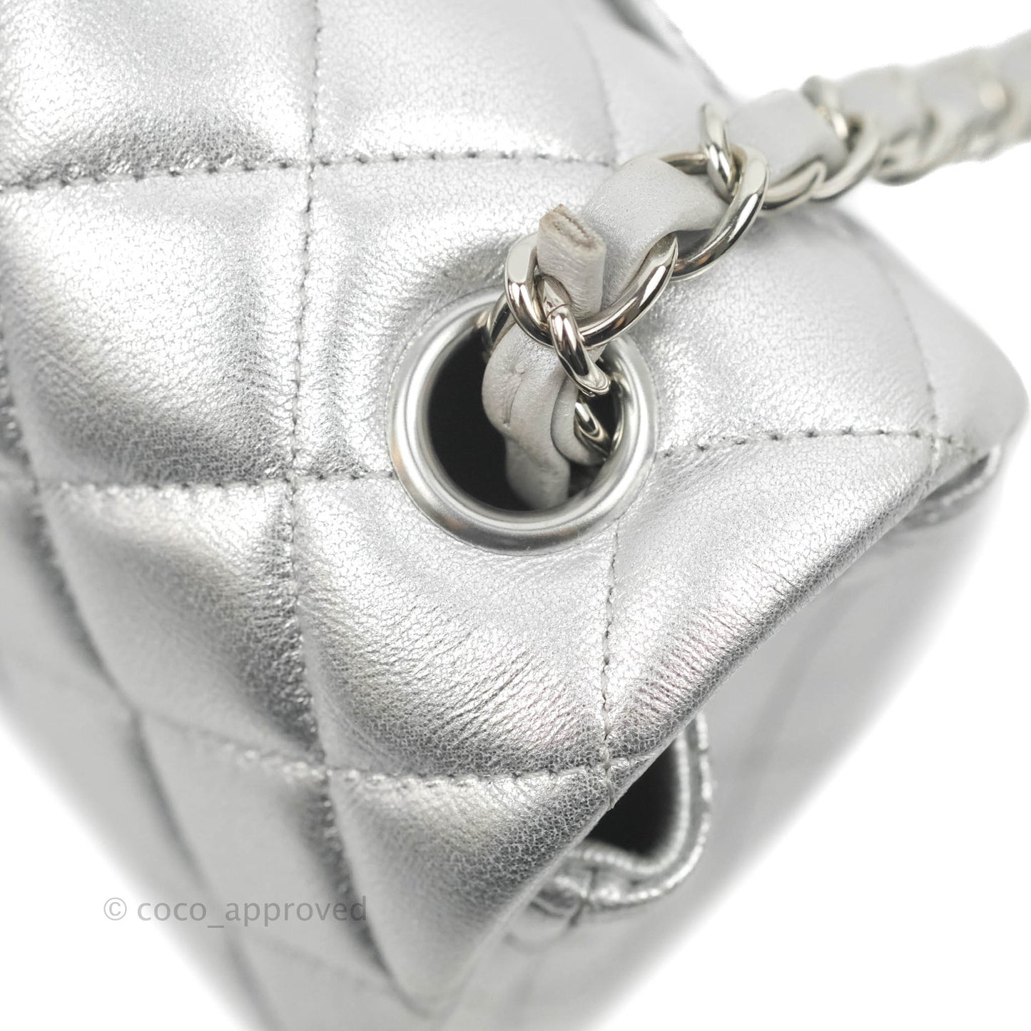 Chanel Quilted Mini Rectangular Silver Lambskin Silver Hardware