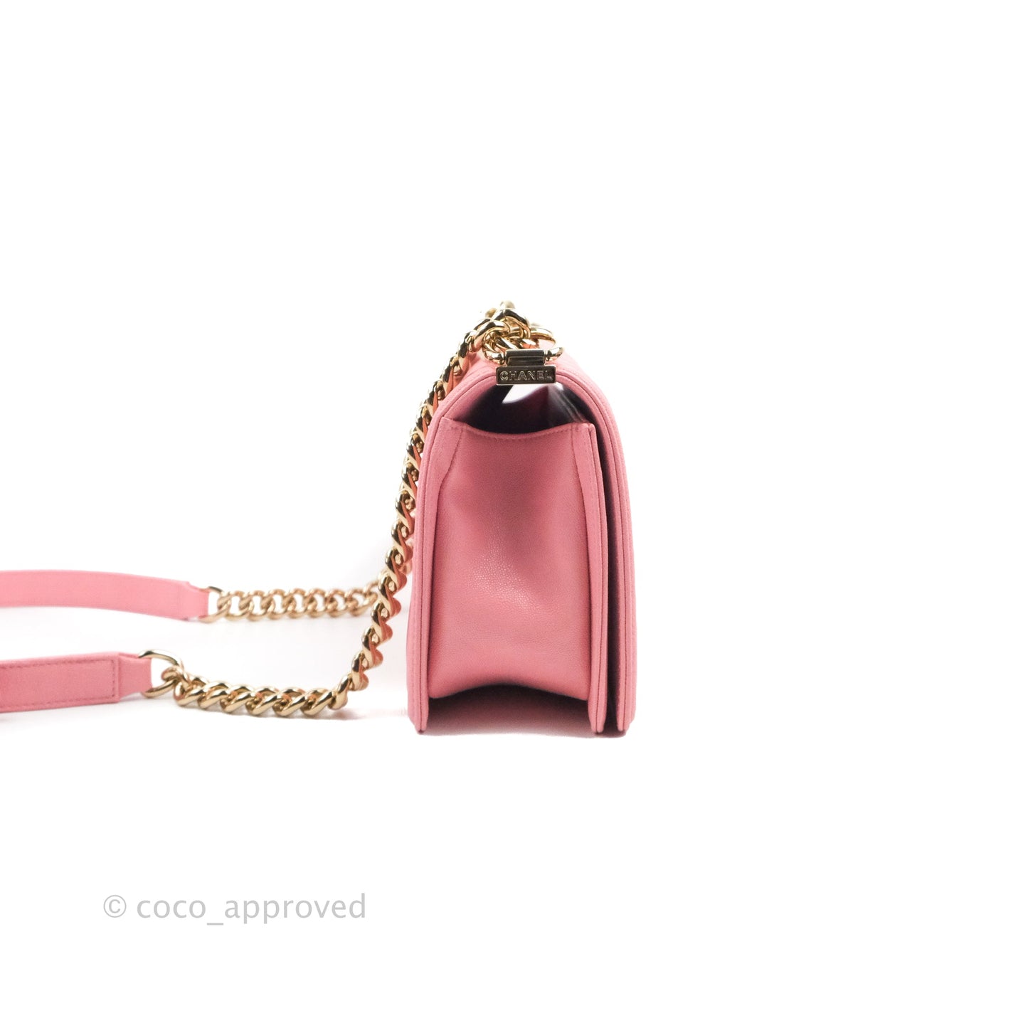 Chanel Quilted Medium Boy Rosy Pink Chevron Caviar Gold Hardware