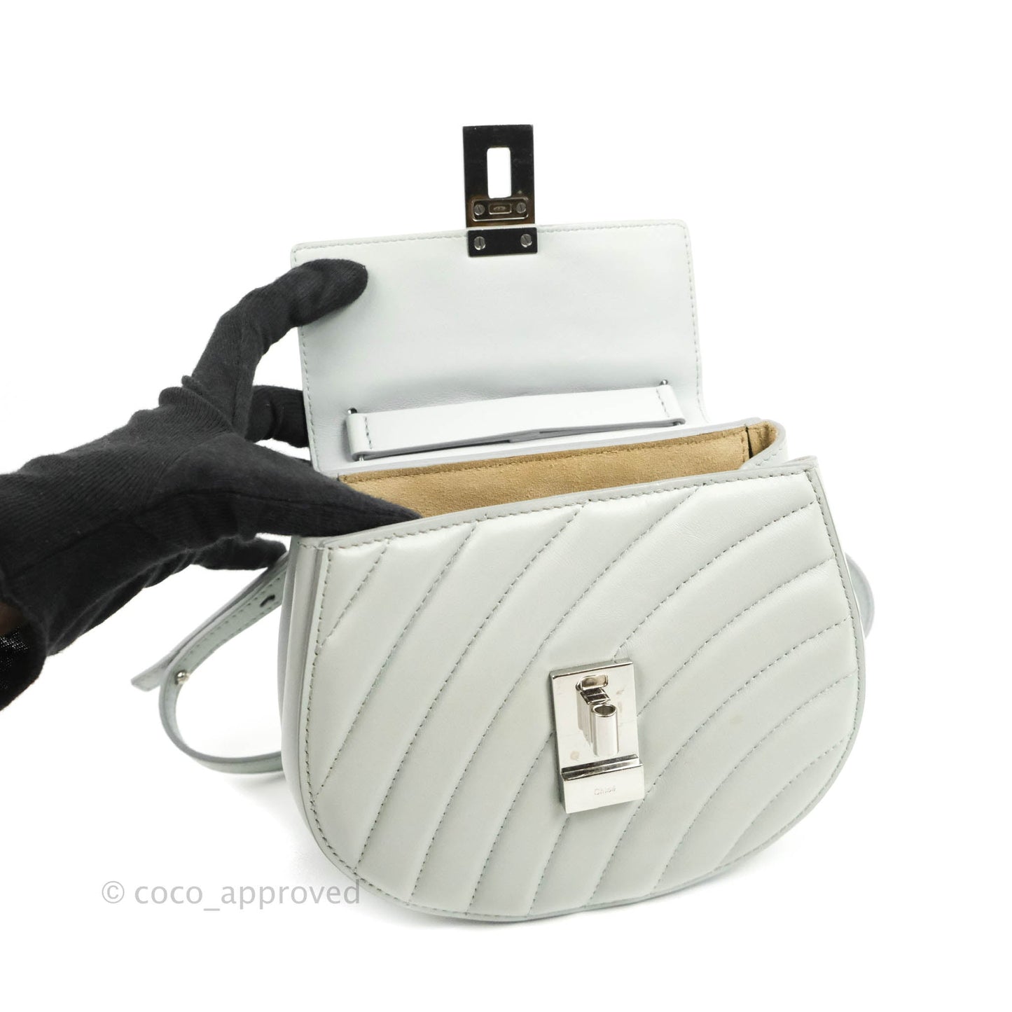 Chloe Quilted Mini Drew Bijou Crossbody Bag Airy Grey Smooth Calfskin Silver Hardware