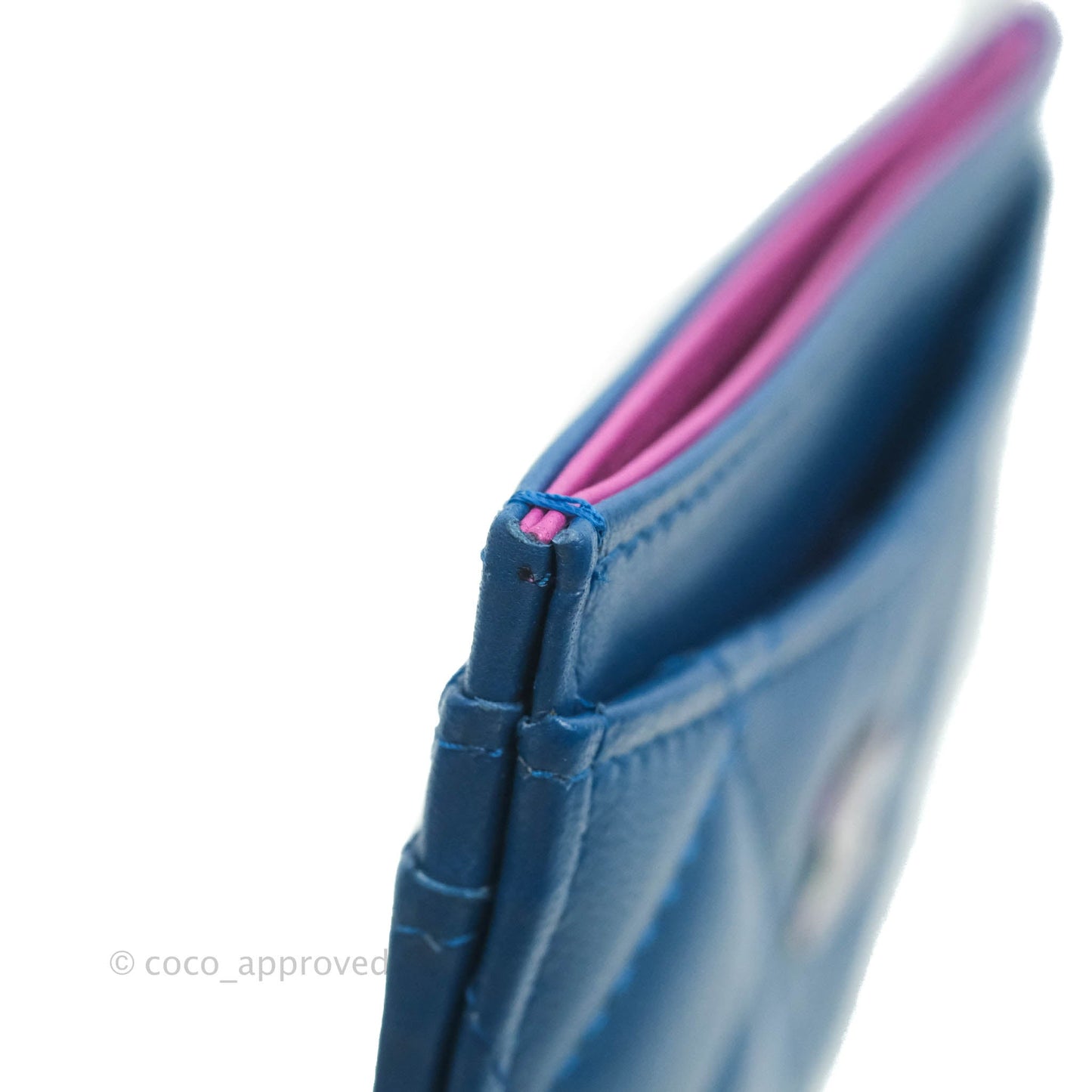 Chanel CC Card Holder Blue Lambskin Rainbow Hardware