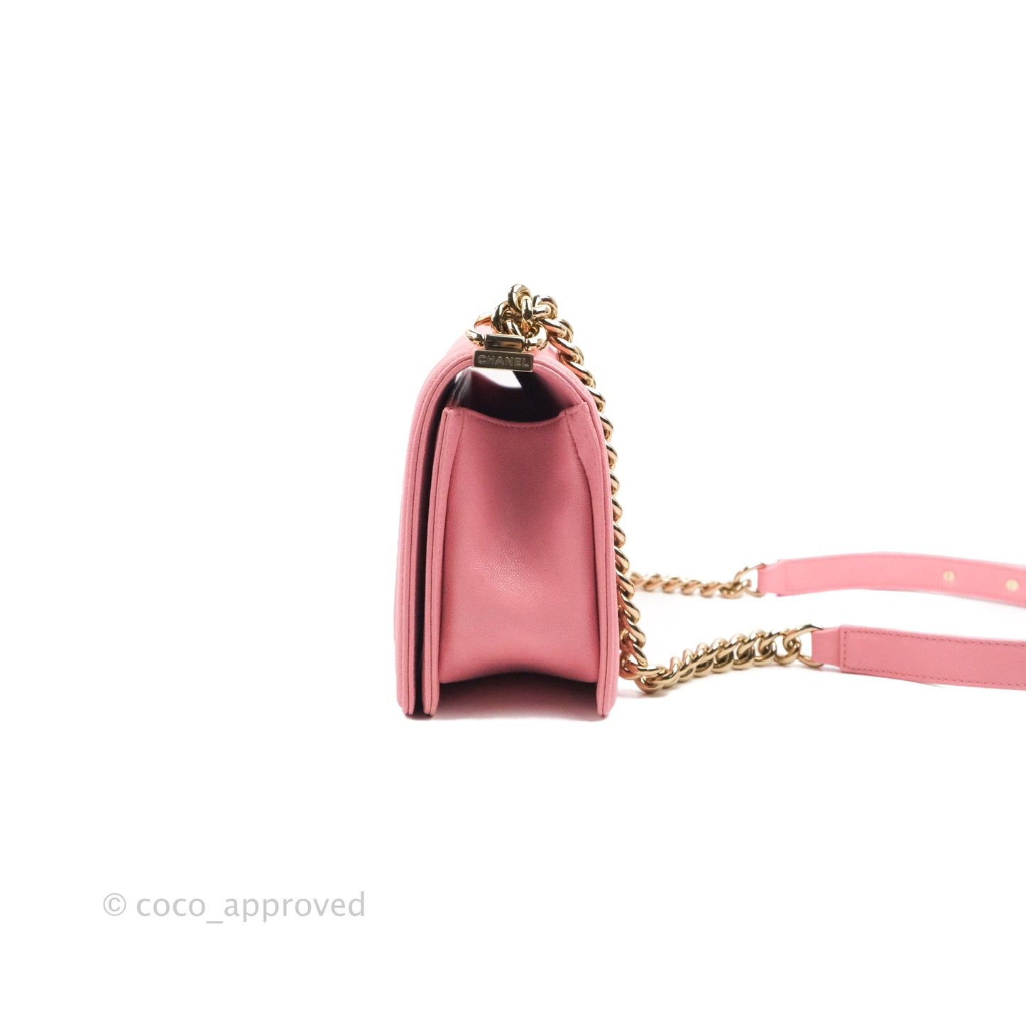Chanel Quilted Medium Boy Rosy Pink Chevron Caviar Gold Hardware