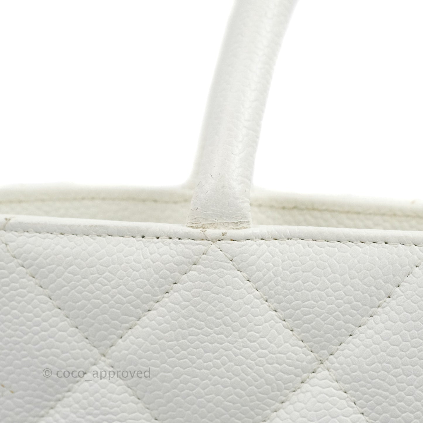 Chanel Vintage Medallion CC White Caviar Tote Bag Gold Hardware