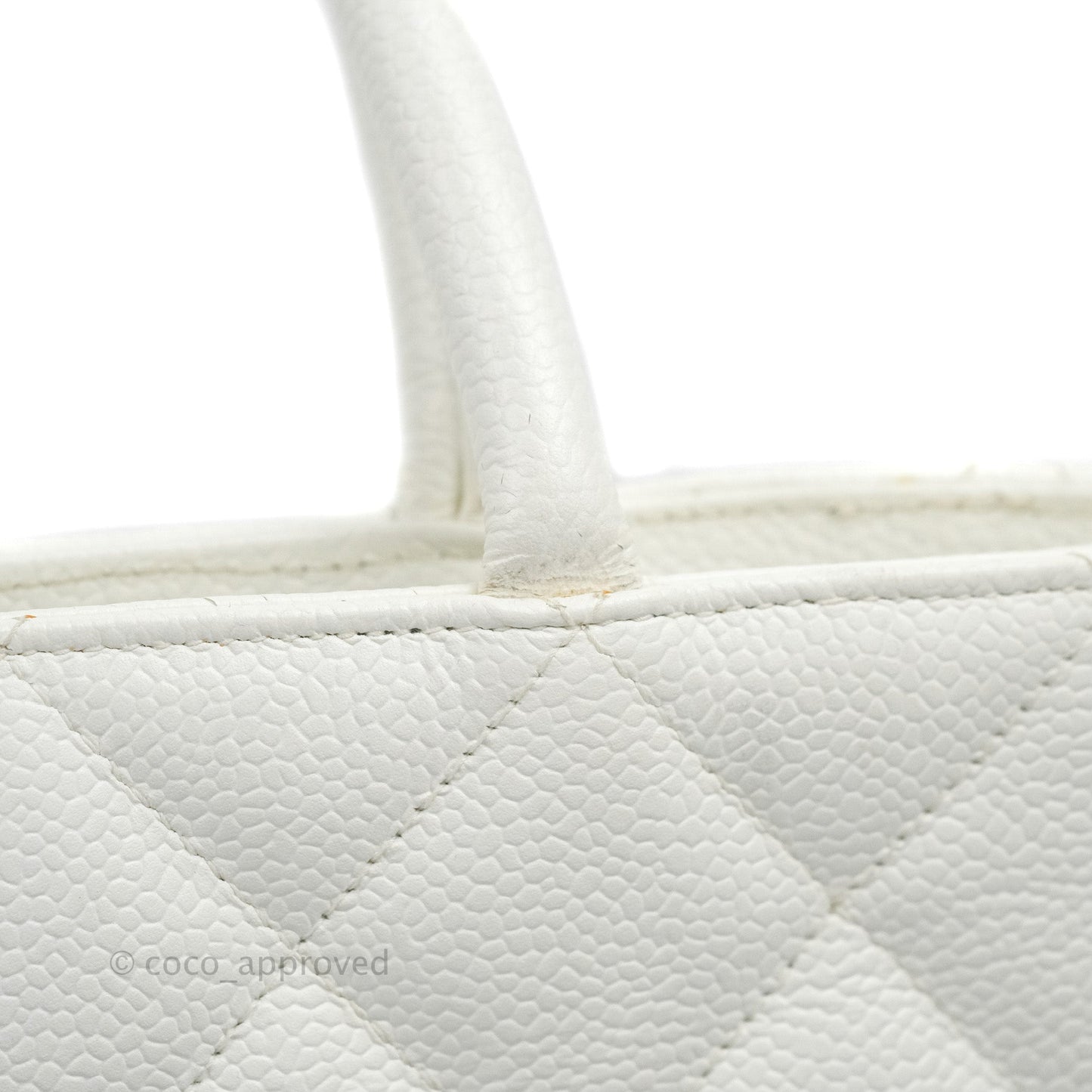 Chanel Vintage Medallion CC White Caviar Tote Bag Gold Hardware