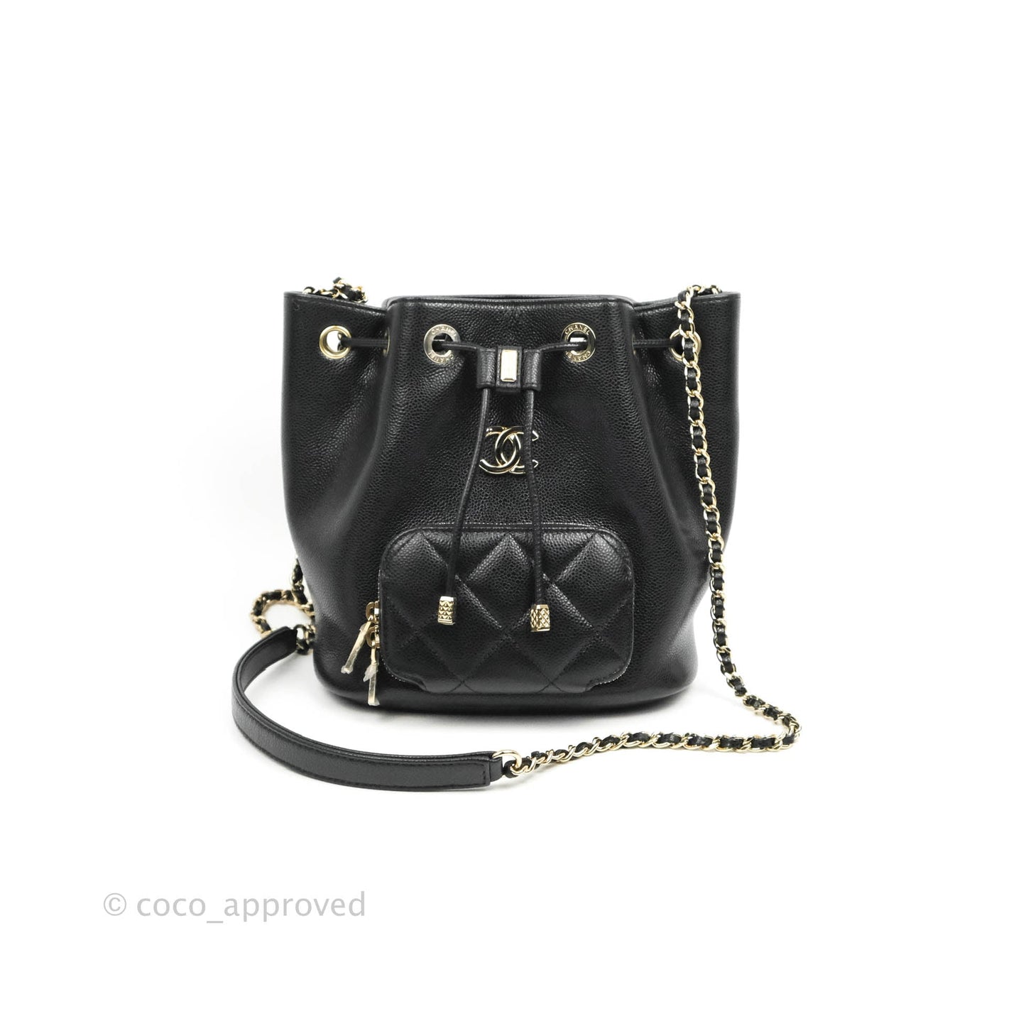 Chanel Caviar Quilted CC Pocket Bucket Bag Black Gold Hardware