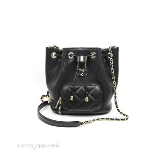Chanel Caviar Quilted CC Pocket Bucket Bag Black Gold Hardware