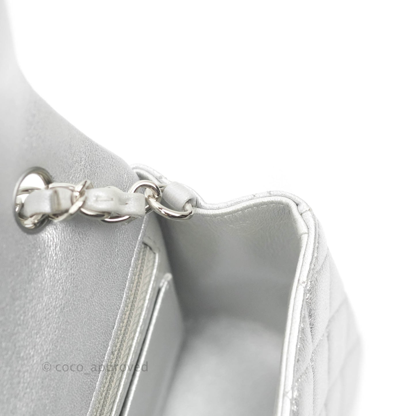 Chanel Quilted Mini Rectangular Silver Lambskin Silver Hardware