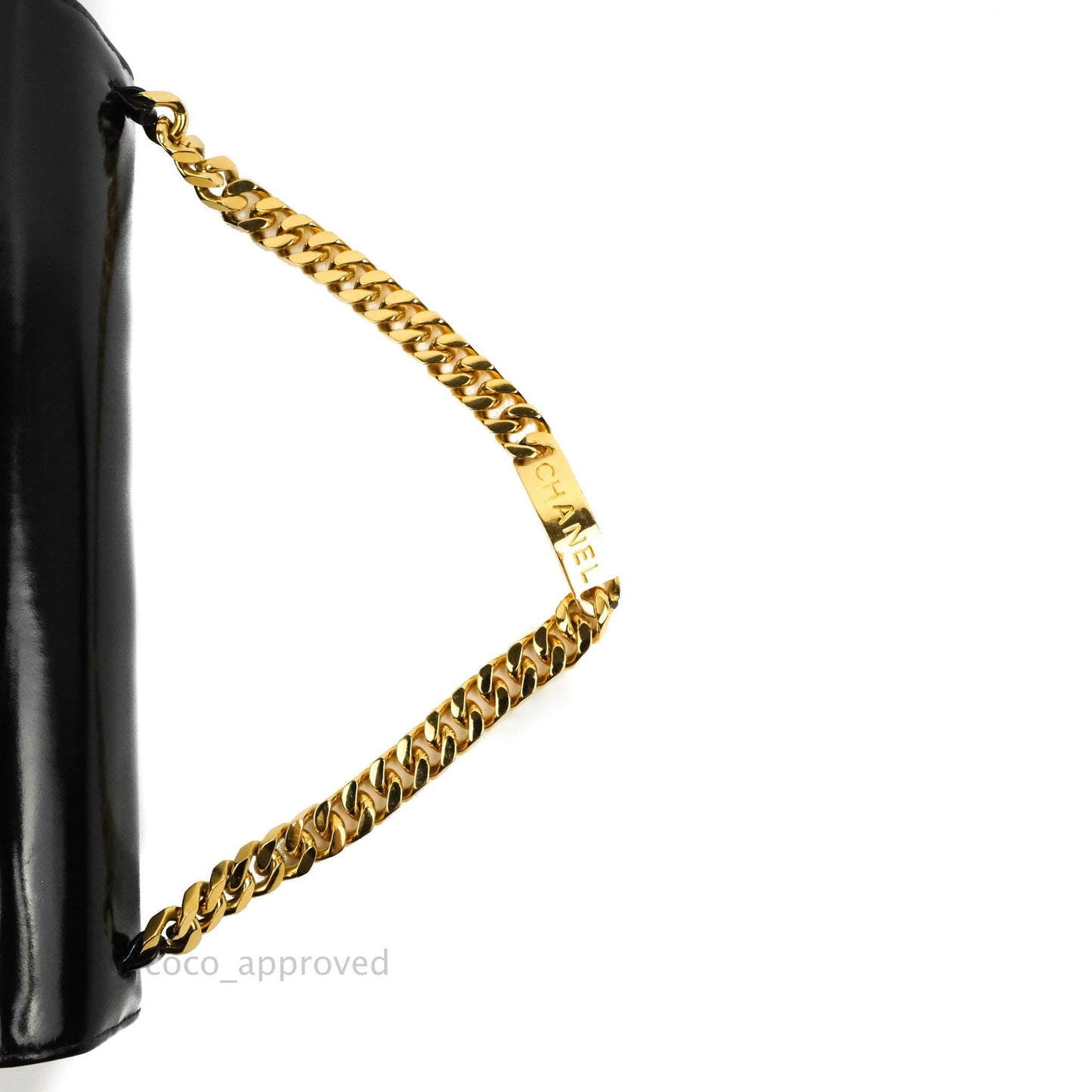 Chanel Vintage Chain Tote Bag Black Patent Gold Hardware