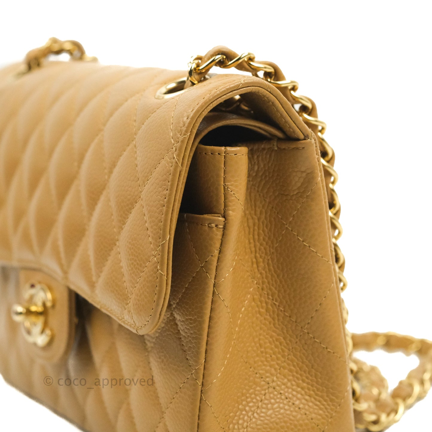 Chanel S/M Small Classic Quilted Flap Dark Beige Caviar 24K Gold Hardware