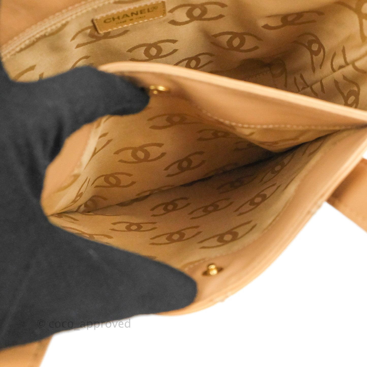 Chanel Vintage Quilted CC Tote Bag Beige Calfskin Gold Hardware