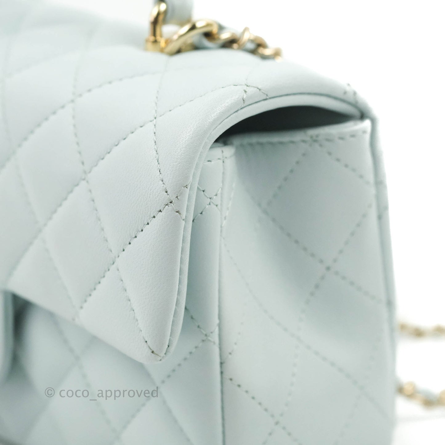 Chanel Top Handle Mini Rectangular Flap Bag Light Blue Lambskin Gold Hardware