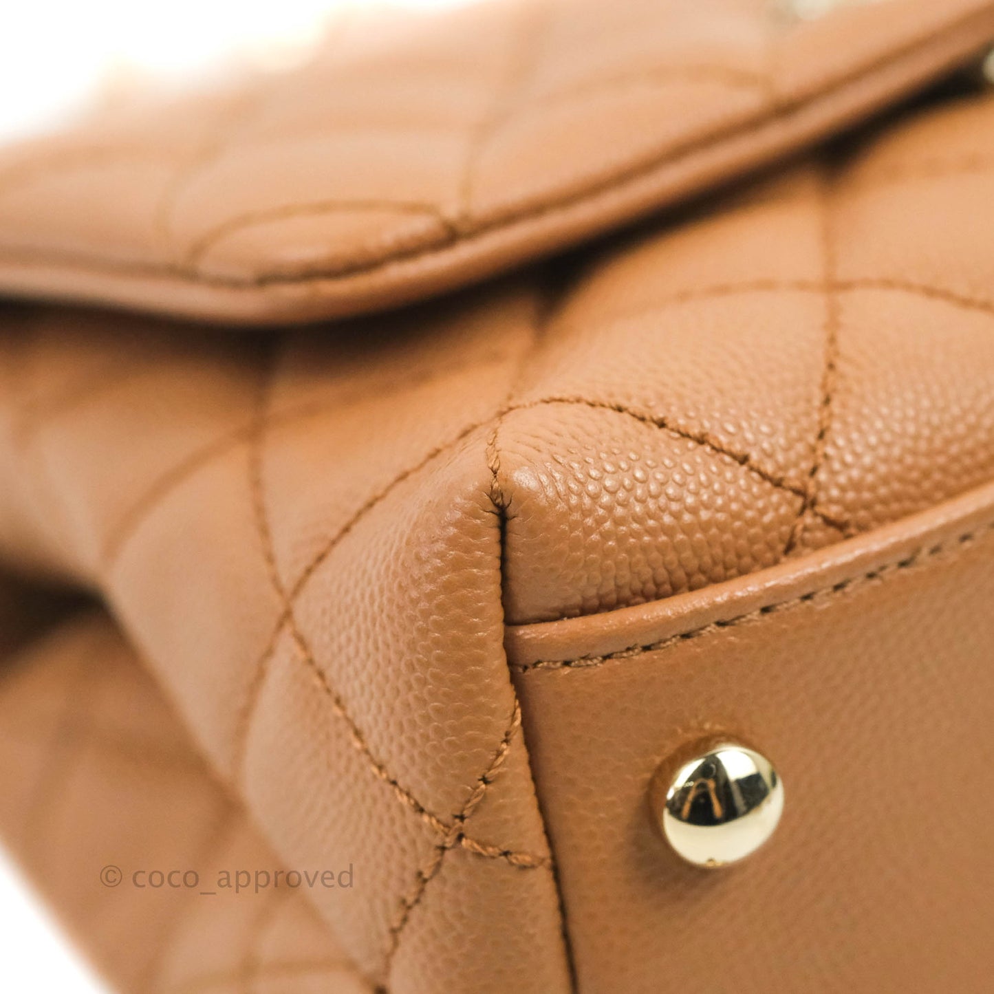 Chanel Mini Coco Handle Quilted Dark Beige Caramel Caviar Lizard Embossed Handle Gold Hardware