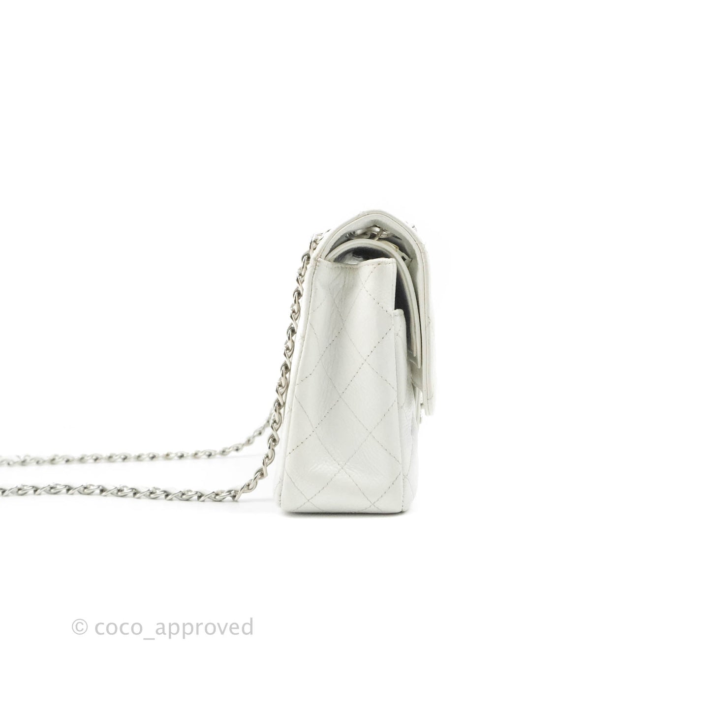 Chanel Classic M/L Medium Double Flap White Caviar Silver Hardware