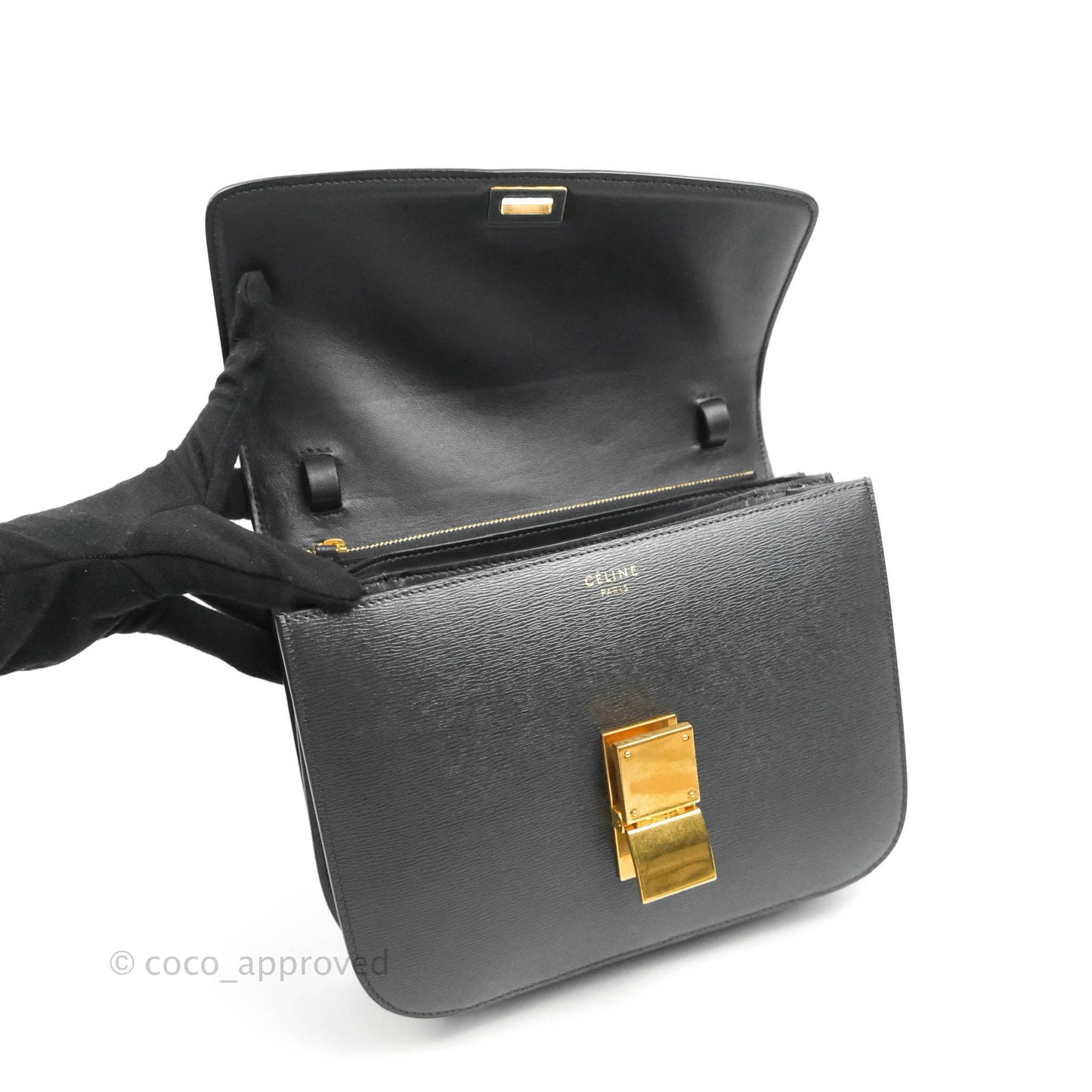 Celine Medium Classic Box Flap Dark Grey Liege Calfskin