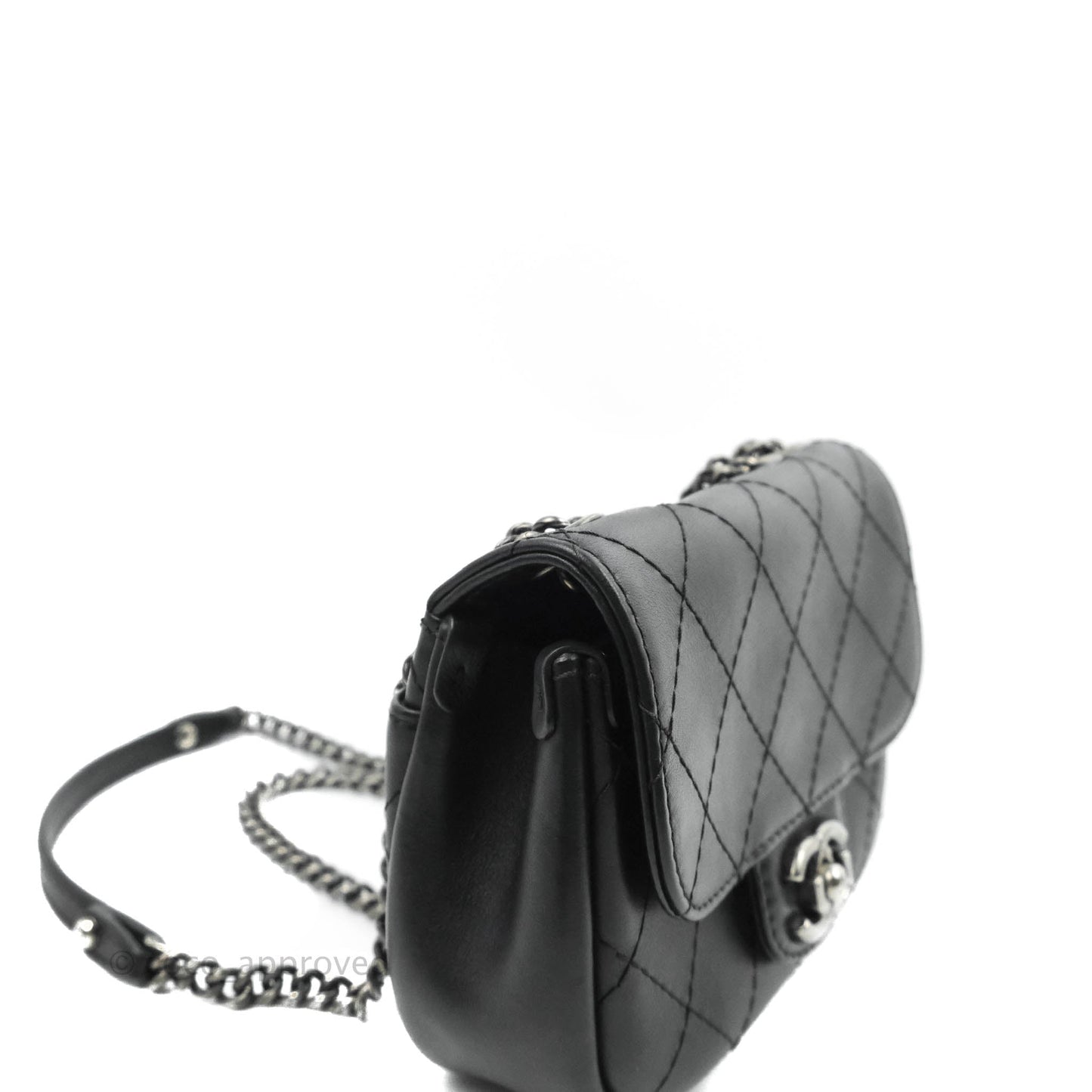 Chanel Flat Quilted Small Messenger Bag Black Calfskin Ruthenium Hardware