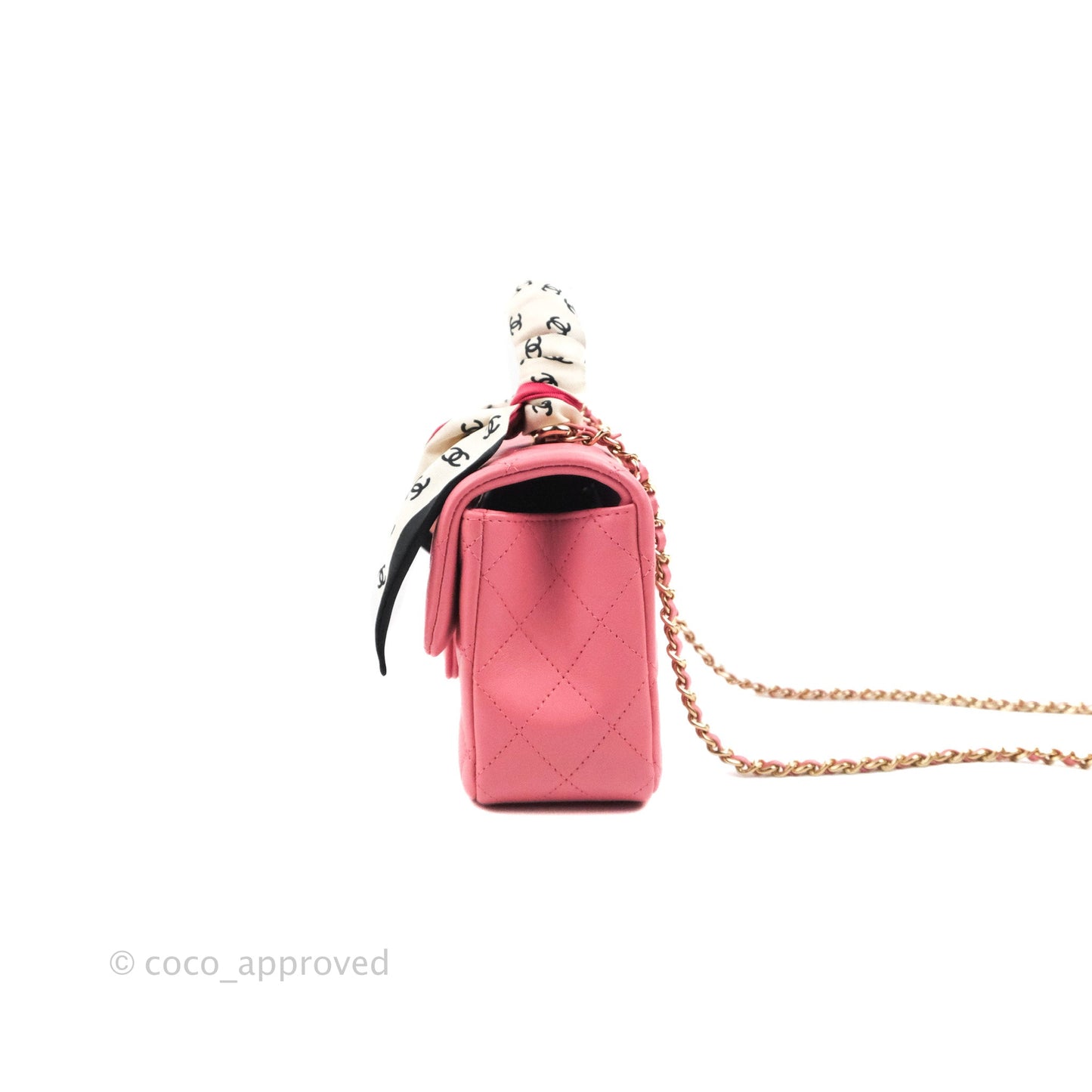 Chanel Top Handle Mini Rectangular Flap Bag Pink Lambskin Gold Hardware With Twilly