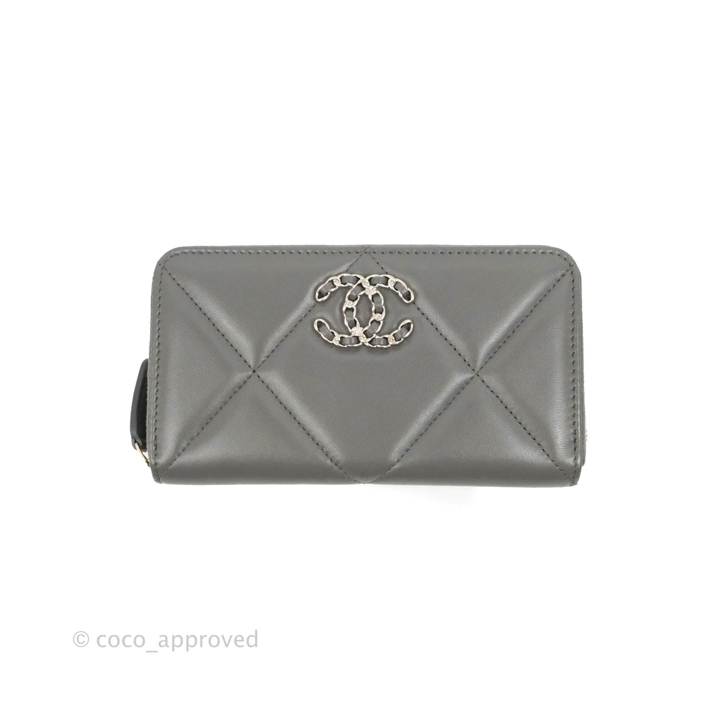 Chanel Quilted 19 Zipped Wallet Grey Lambskin