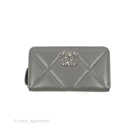 Chanel Quilted 19 Zipped Wallet Grey Lambskin