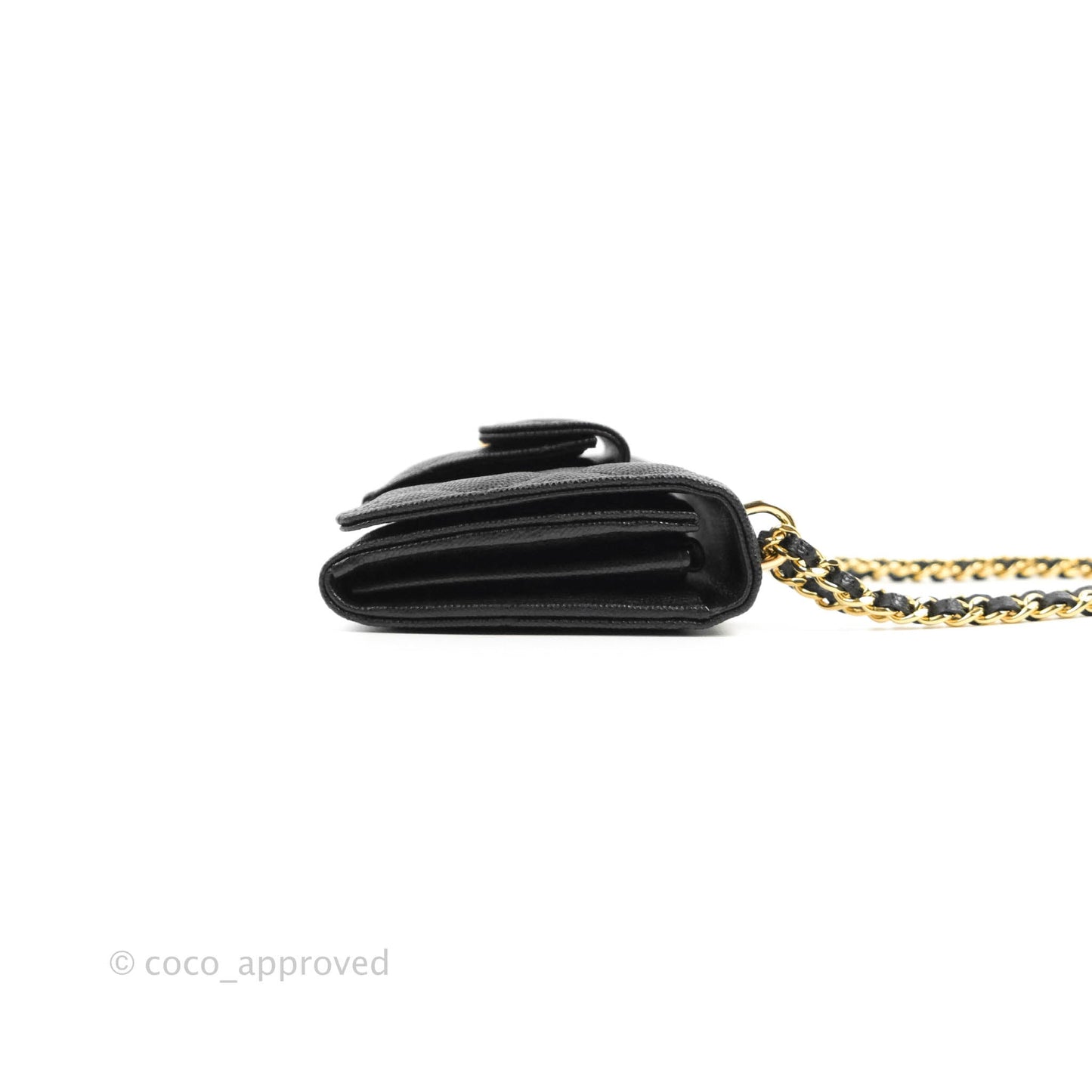 Chanel Quilted Pocket Long Wallet On Chain Black Caviar Gold Hardware 22A